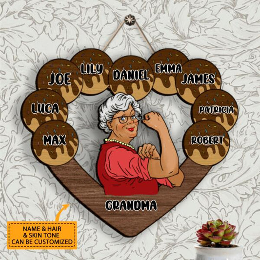 Personalized Grandma with Donut Heart Shaped Wall Ornament
