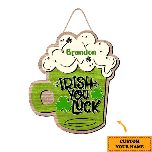 Personalized St Patrick's Day Beer-Shape Custom Name Wooden Door Sign