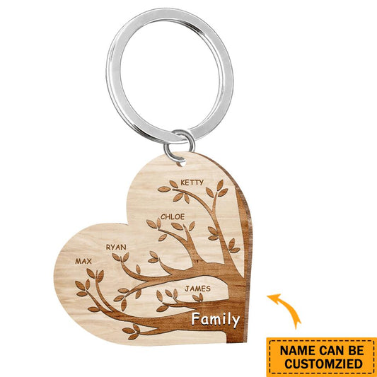 Personalized Family Tree Custom Name Wooden Keychain