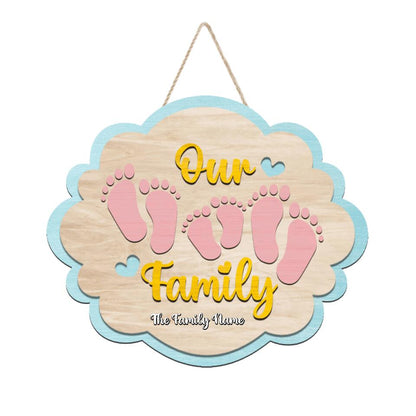 Our Family-Personalized Footprint Custom Name Wooden Door Sign