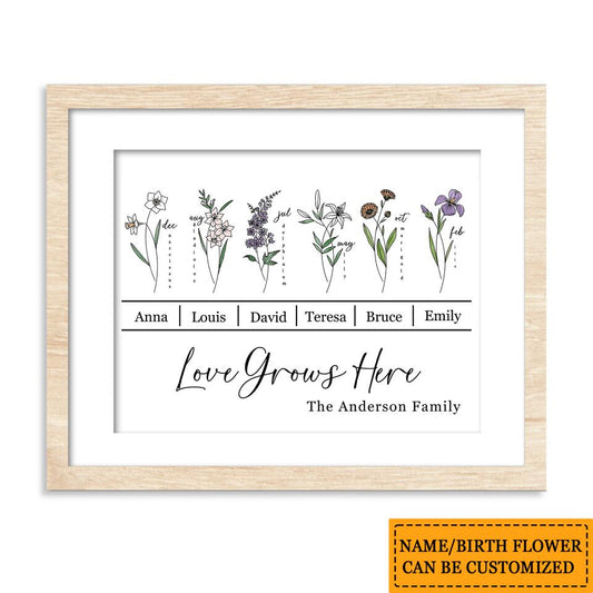 Personalized Birth Flower Custom Name Wooden Frame