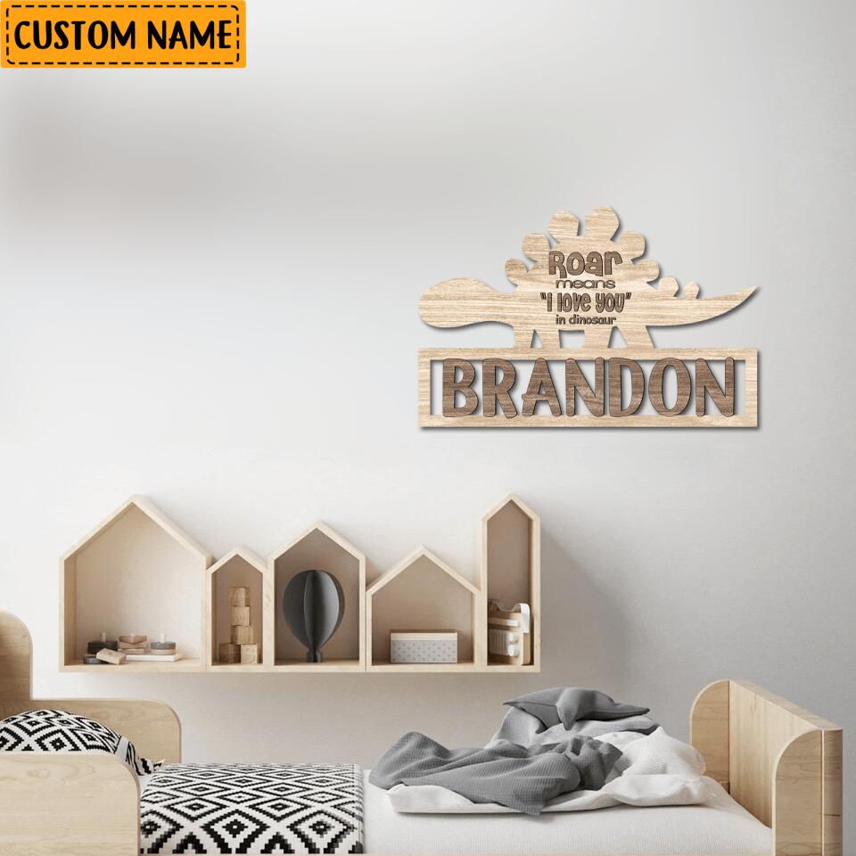 Personalized Kid Dinosaur Custom Name Wooden Wall Sign