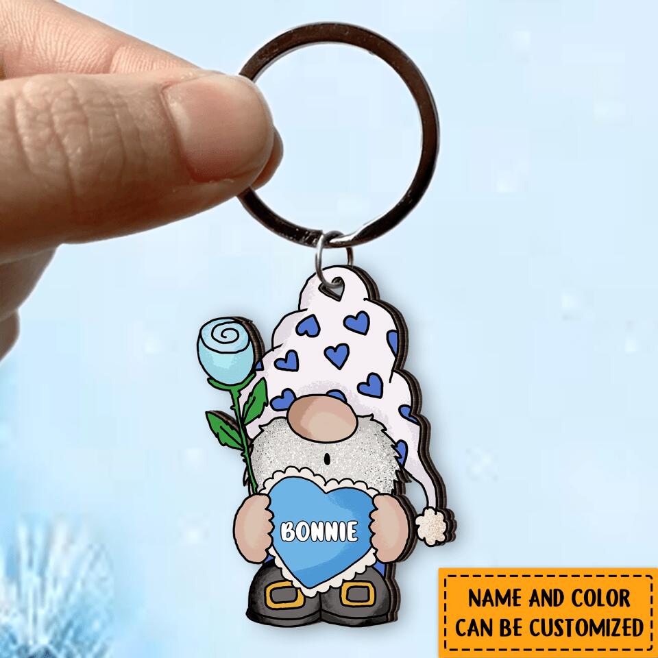 Personalized Lovely Gnome Gift Custom Name&Color Wooden Keychain