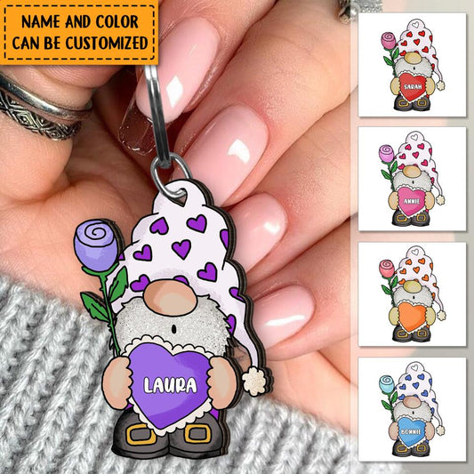 Personalized Lovely Gnome Gift Custom Name&Color Wooden Keychain