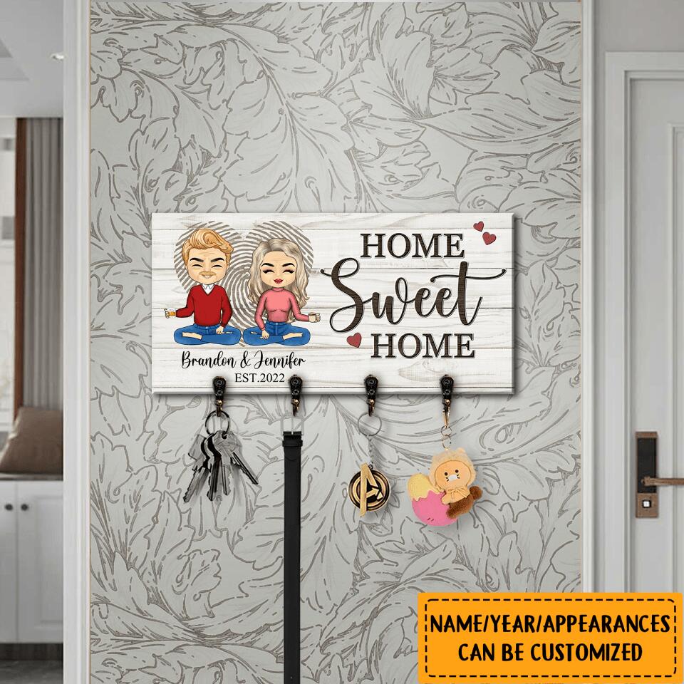 Home Sweet Home - Personalized Gift For Couples, Husband Wife Wooden Key Hanger