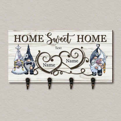 Home Sweet Home - Personalized Couples Gnomes Anniversary Gifts Wooden Key Hanger