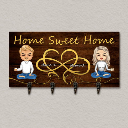Home Sweet Home - Personalized Infinity Heart Gift For Couples Wooden Key Hanger