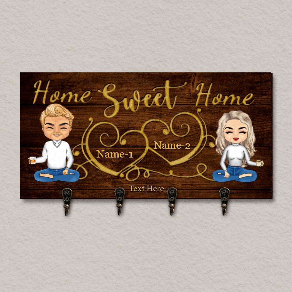 Home Sweet Home - Personalized Anniversary Gifts, Gift For Couples Wooden Key Hanger