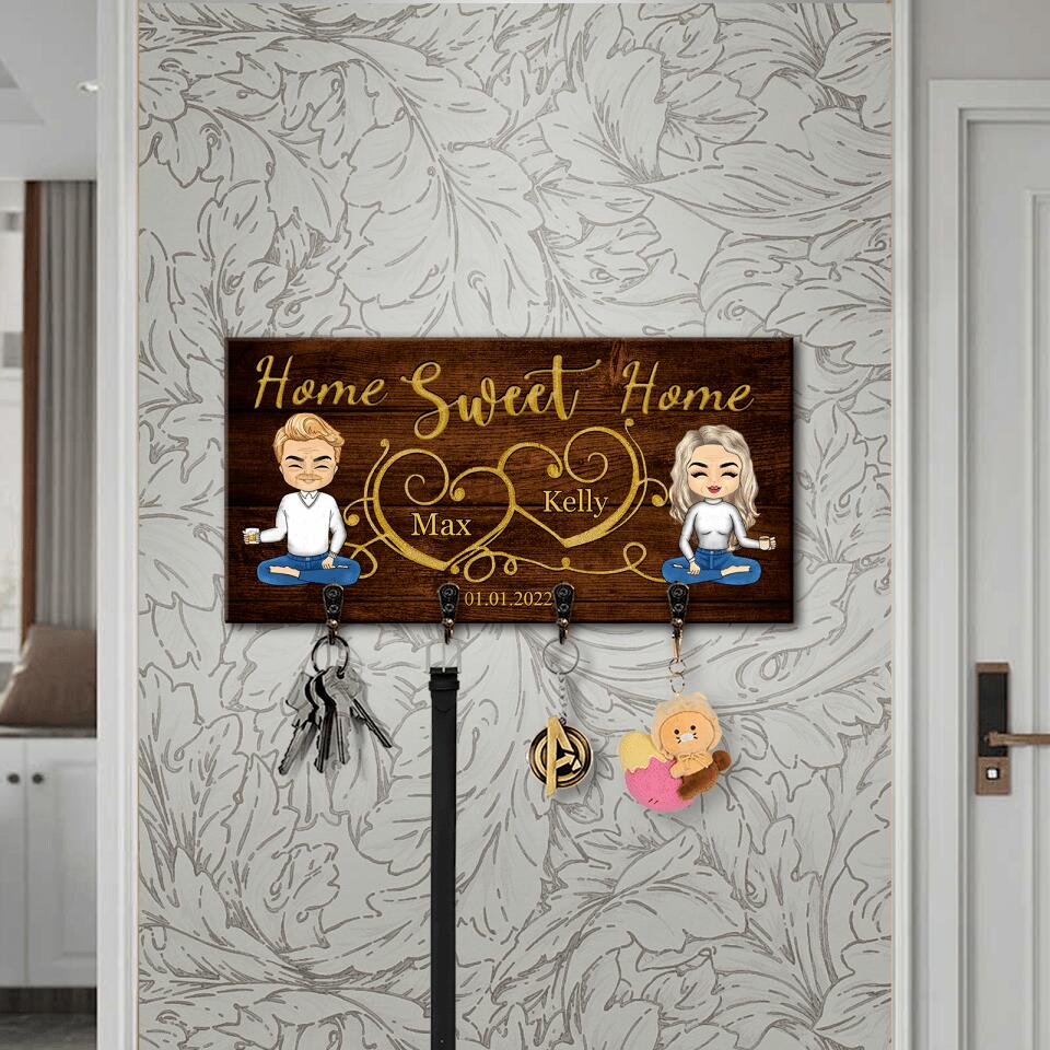 Home Sweet Home - Personalized Anniversary Gifts, Gift For Couples Wooden Key Hanger