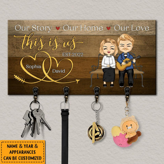 This Is Us.Our Life,Our Story,Our Home - Personalized Couple Family Wooden Key Hanger