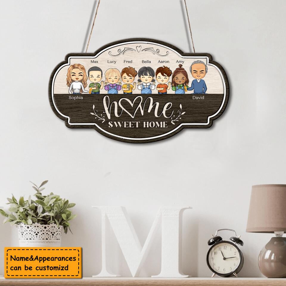 Home Sweet Home - Personalized Parents & Kids Gift For Family, Husband Wife Wooden Wall Sign