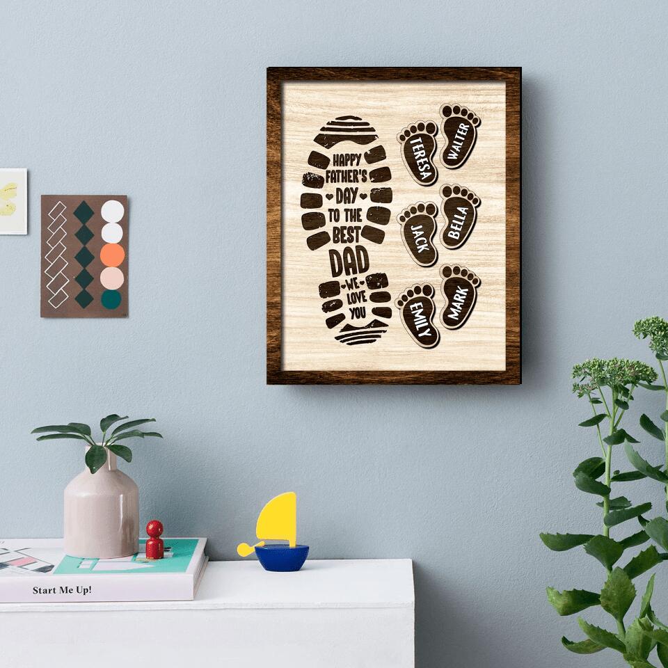 Happy Father's Day To The Best Dad - Personalized Footprints Wooden Frame (Up To 6 Kids)