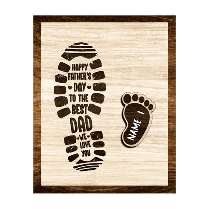 Happy Father's Day To The Best Dad - Personalized Footprints Wooden Frame (Up To 6 Kids)