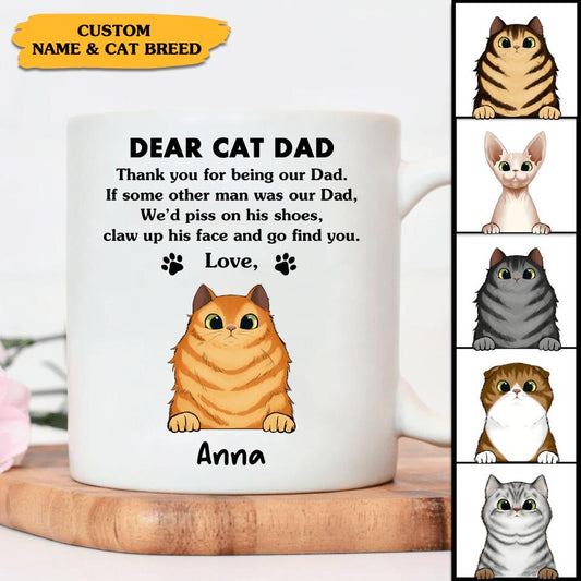 Dear Cat Dad- Personalized Cute Cats For Cat Lovers Custom Name & Cat Breed Mug