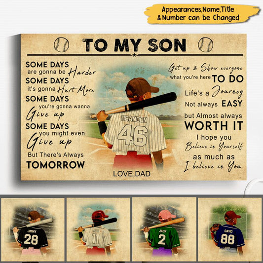 Personalized Baseball Poster, Canvas with Vintage Style, Sport Gifts For Son&Grandson
