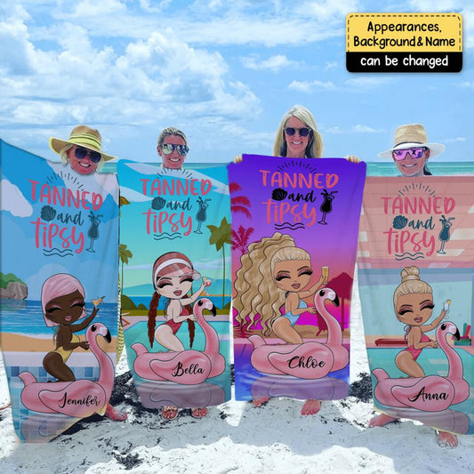 Personalized Tanned And Tipsy-Swimming Beach Towel Custom Friend & Sister Beach Towel
