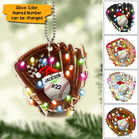 Personalized Christmas Light Baseball Glove Ornament Acrylic