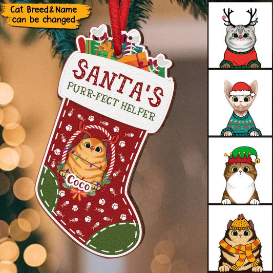 Santa's Purr-Fect Helper - Personalized Wooden Ornament