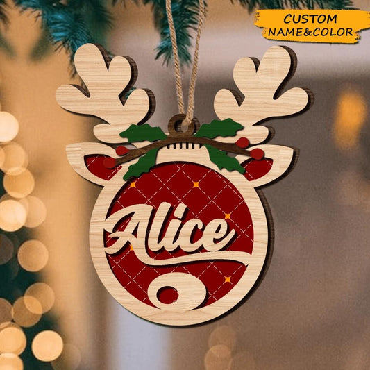 Personalized Christmas Reindeer Wooden Ornament