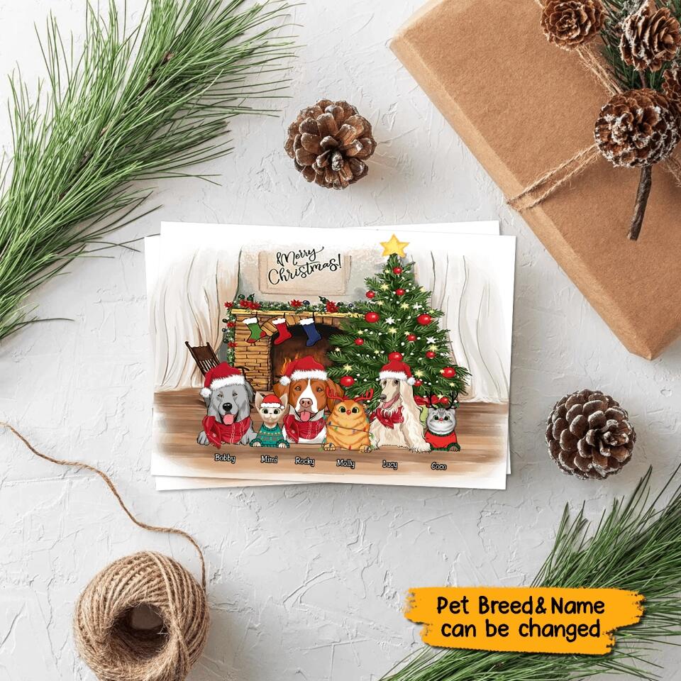 Personalized Dog/Cat Family Christmas Postcard for Pet Lovers