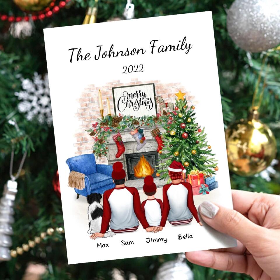 Personalized Family Back View Pajamas In Living Room Christmas Postcard
