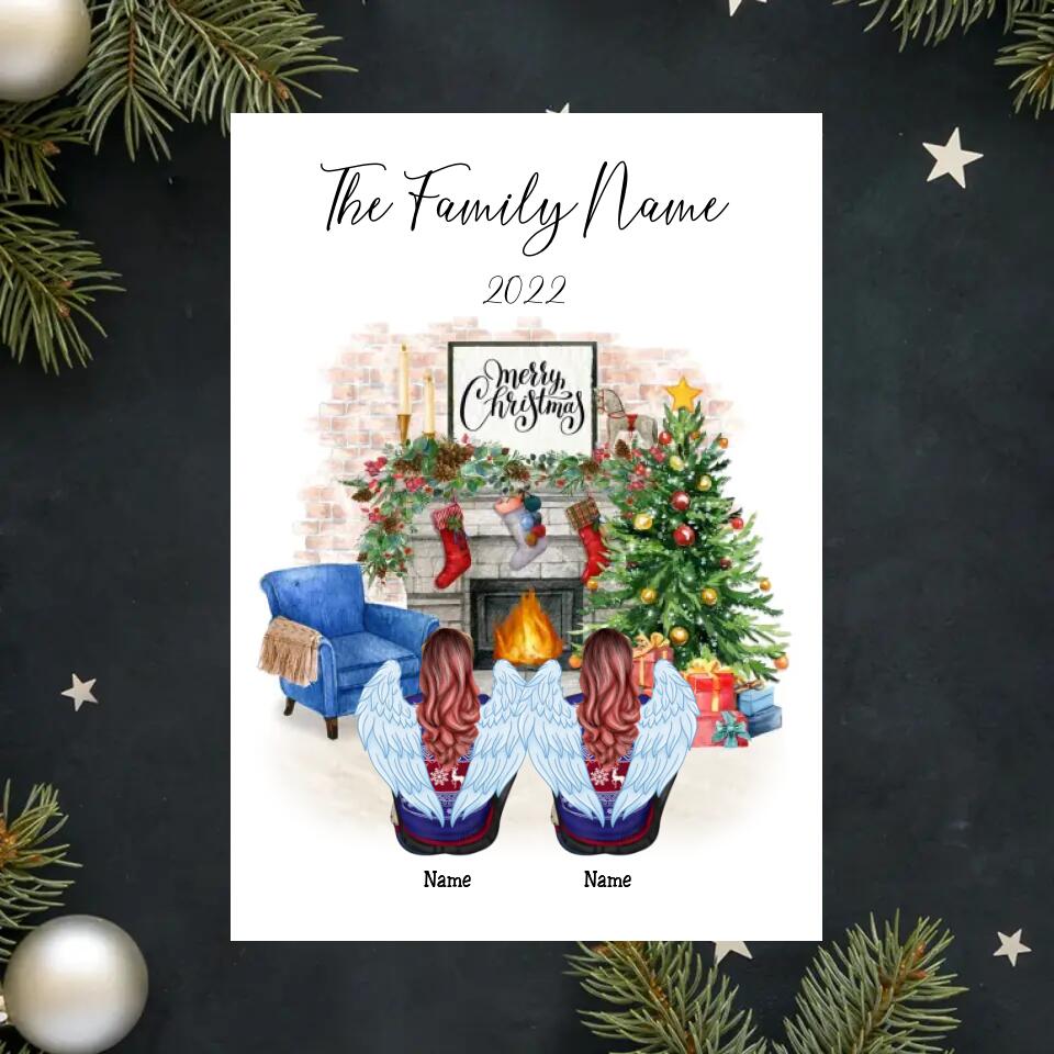 Personalized Family In Living Room Christmas Postcard