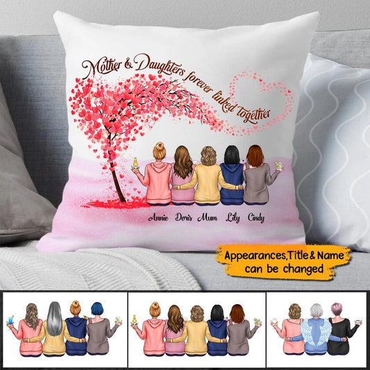 Mother & Daughters Forever Linked Together - Personalized Christmas Gift Pillow