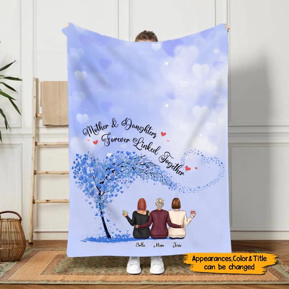 Mother And Daughters Forever Linked Together - Personalized Blanket - Christmas, Memorial, Loving Gift For Mother, Mom, Daughter