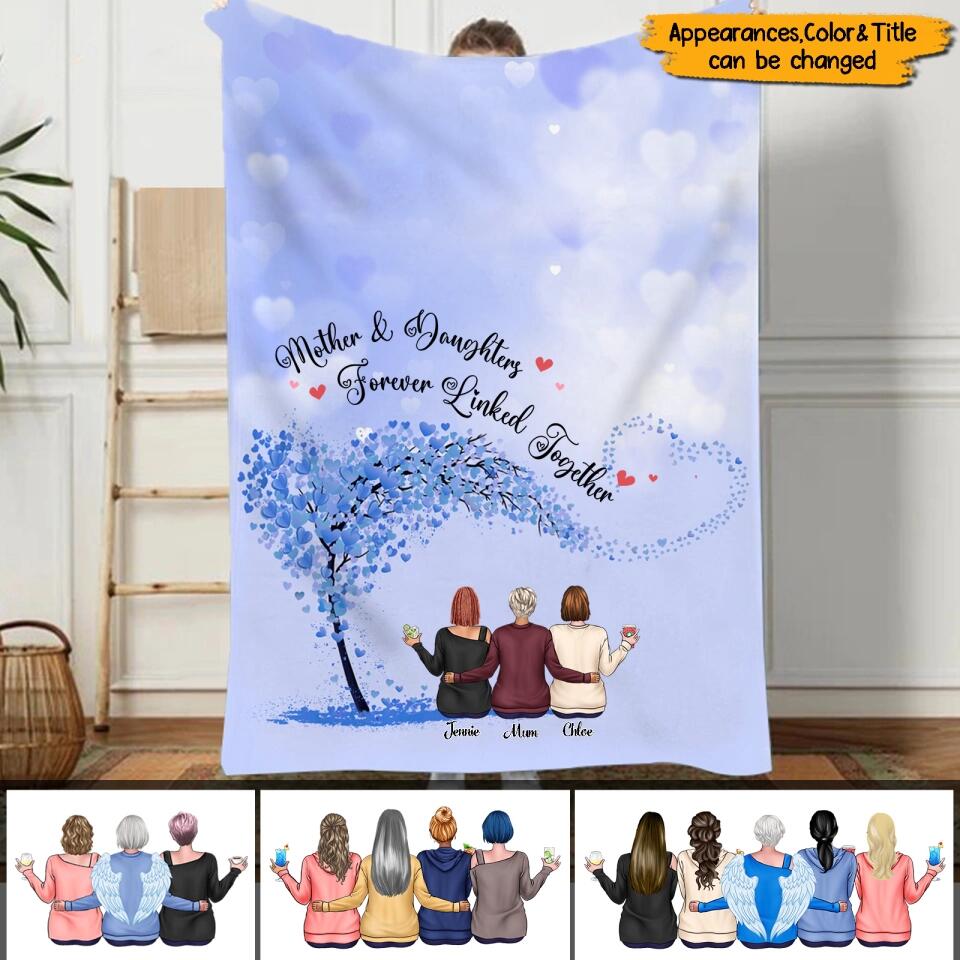 Mother And Daughters Forever Linked Together - Personalized Blanket - Christmas, Memorial, Loving Gift For Mother, Mom, Daughter