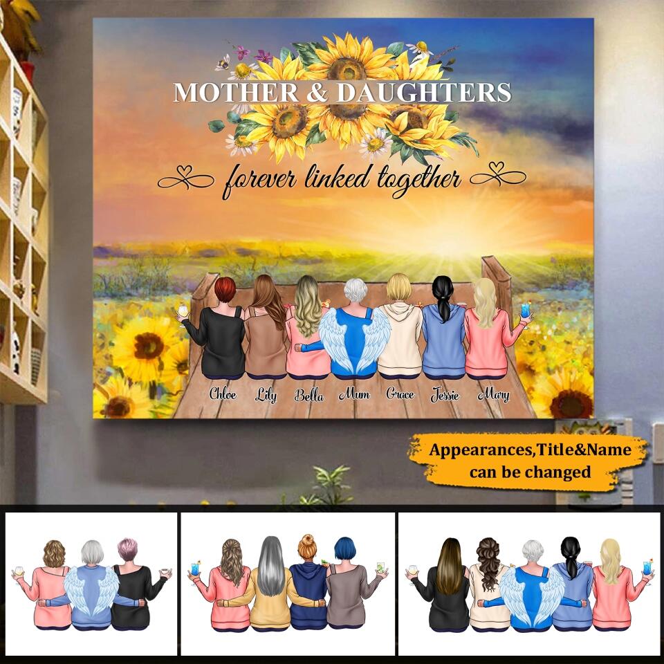 Mother & Daughters Forever Linked Together - Personalized Wrapped Canvas