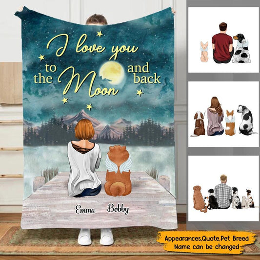 I Love You To The Moon And Back - Man/Women, Dog and Cat - Personalized Blanket