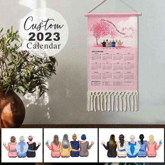 Mother&Daughter Forever Linked Together - 2023 Personalized Wall Hanging Calendar, Gift for Family