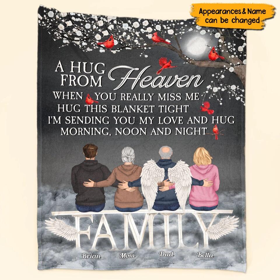 Sending Hugs From Heaven - Personalized Blanket - Memorial Gift For Family Members