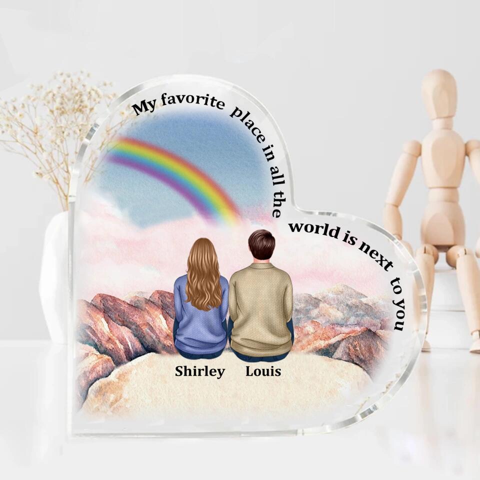My Favorite Place In All The World Is Next To You - Personalized Acrylic Plaque - Gift for Couple