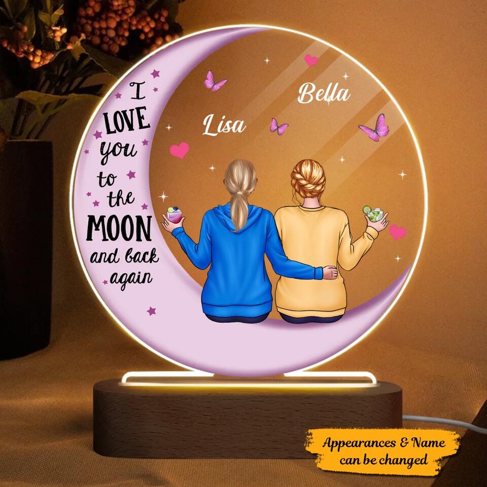 I Love You To The Moon And Back Again - Personalized Circle Plaque LED Acrylic Light - Gift For Mom,Daughter,Sister,Bestie