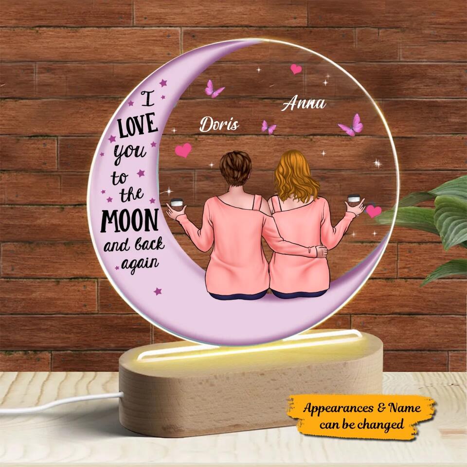 I Love You To The Moon And Back Again - Personalized Circle Plaque LED Acrylic Light - Gift For Mom,Daughter,Sister,Bestie