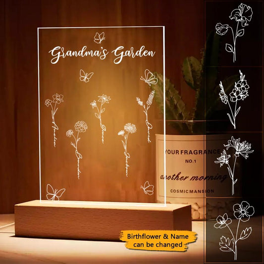 Grandma's Garden - Personalized Birthflower Acrylic  Light Grandmas with Grandkids, Gift for Grandma