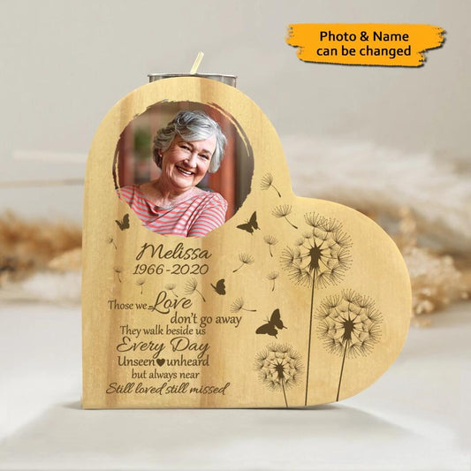 Those We Love Don't Go Away - Personalized Memorial Candle Holder Heart-shaped Wooden Custom Gift