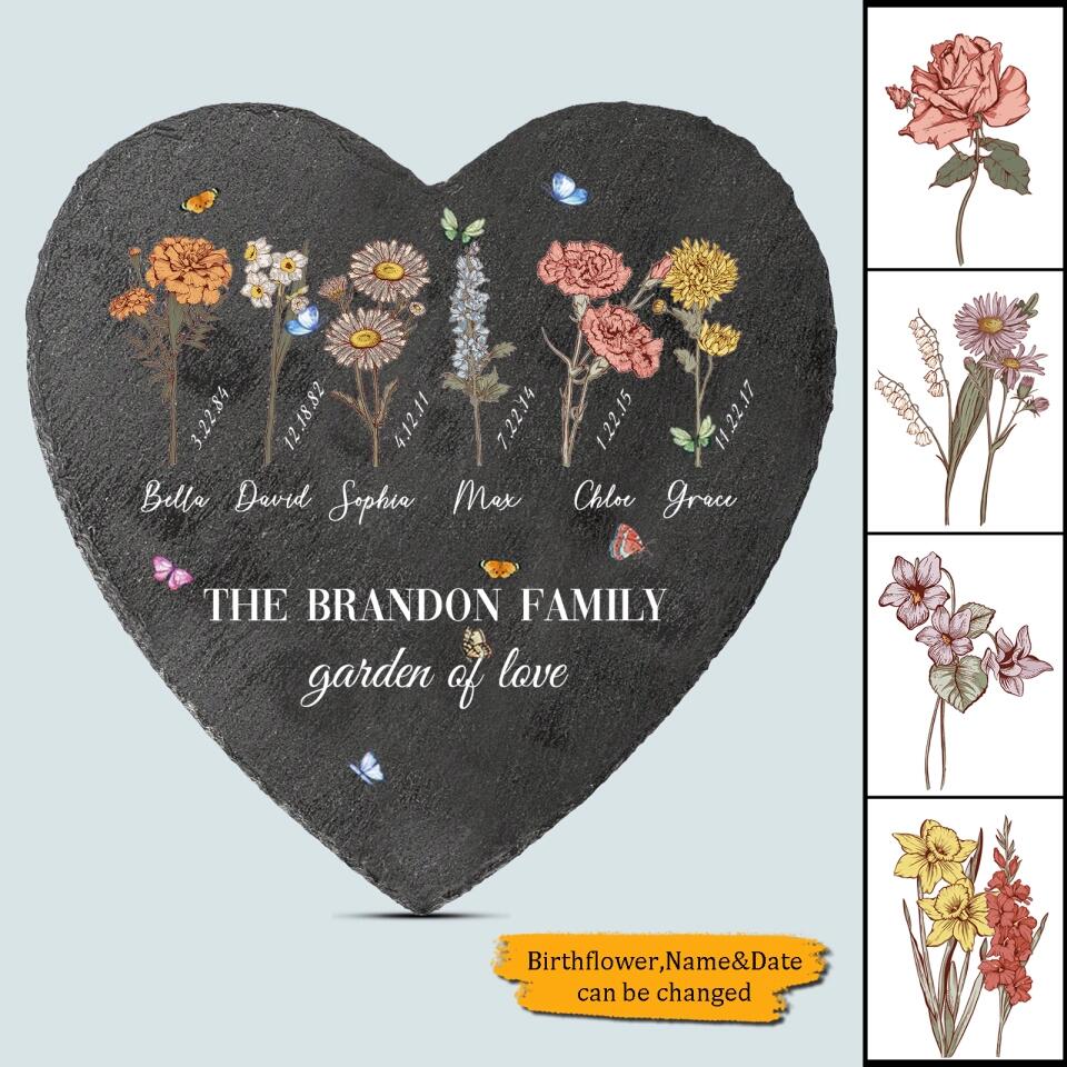 Garden of Love - Birth Month Flower Personalized Heart Garden Stone