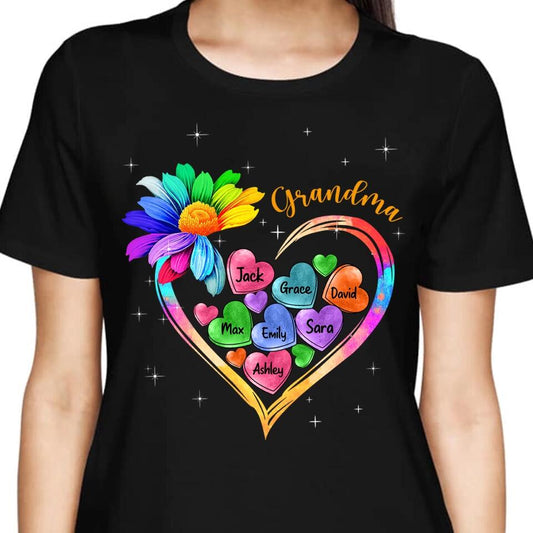 Colorful Sunflower Grandma Mom Heart Loads Of Love, Mother's Day Personalized T-shirt And Hoodie