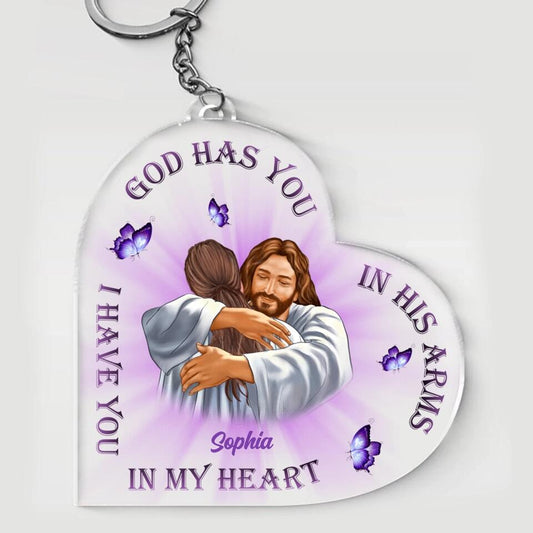 God Has You In His Arms - Custom Personalized God Heart Acrylic Keychain,Memorial Gift