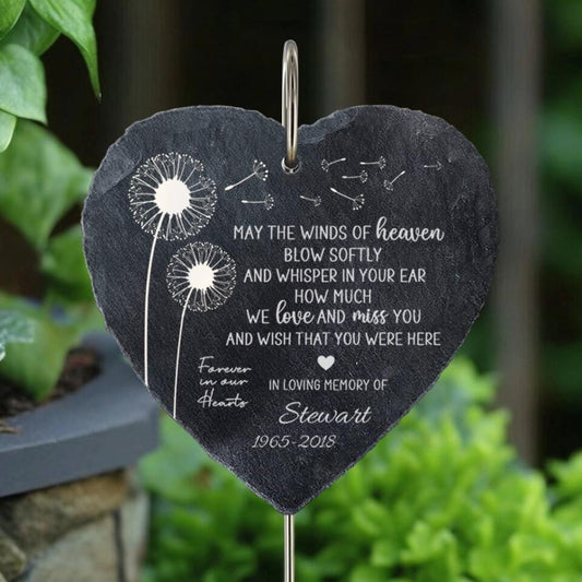 May The Winds of Heaven Blow Softly - Personalized Memorial Garden Slate & Hook - Sympathy Gift