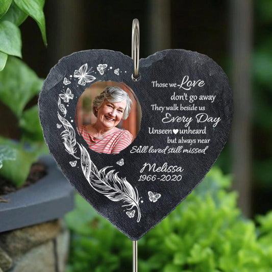 Custom Photo - Personalized Memorial Garden Slate & Hook - Sympathy Gift, Gift For Family Members