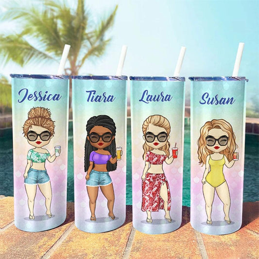 Chibi Summer Vacation - Personalized Skinny Tumbler - Gift For Bestie