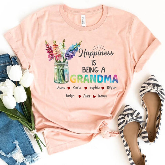 Happiness Is Being A Grandma  - Personalized Grandma T-Shirt, Hoodie - Summer Gift