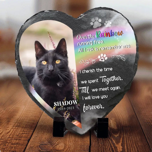 Over The Rainbow Running Free - Custom Photo Personalized Pet Memorial Heart Shaped Stone, Gift For Pet Lover