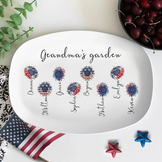 Grandma's Garden Love Grows Here, Personalized Family Birth Flower Platter, Grandma Gift - Mother's Day Birthday Gift