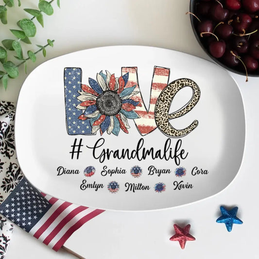 Personalized 4th of July Grandma Platter with Grandkids' Names - Mother‘s Day Gift