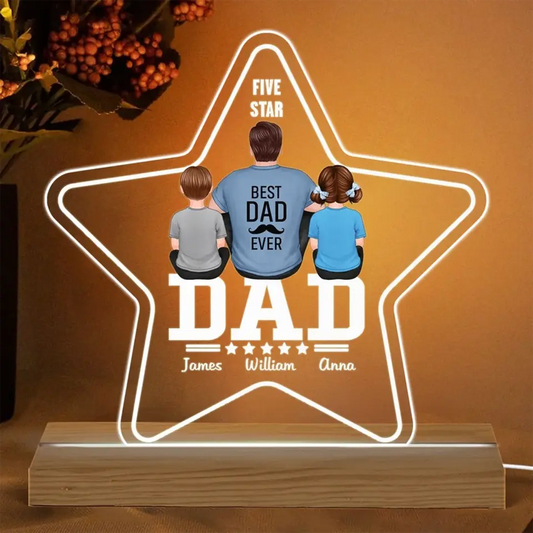 Five - Star Dad Back View Dad And Kids Personalized Acrylic Custom Shape LED Night Light - Father's Day Gift