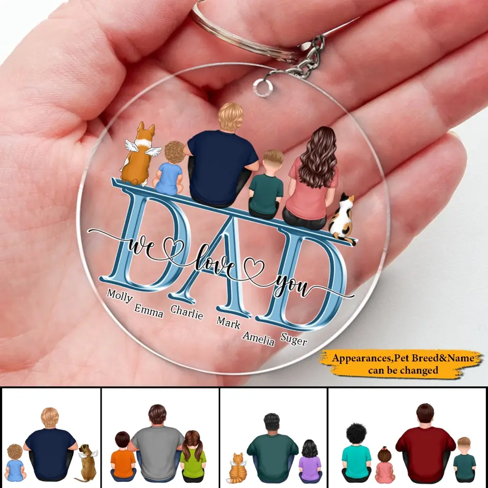 Dad We Love You Back View Gift For Daddy Family Personalized Acrylic Keychain, Father's Day Gift